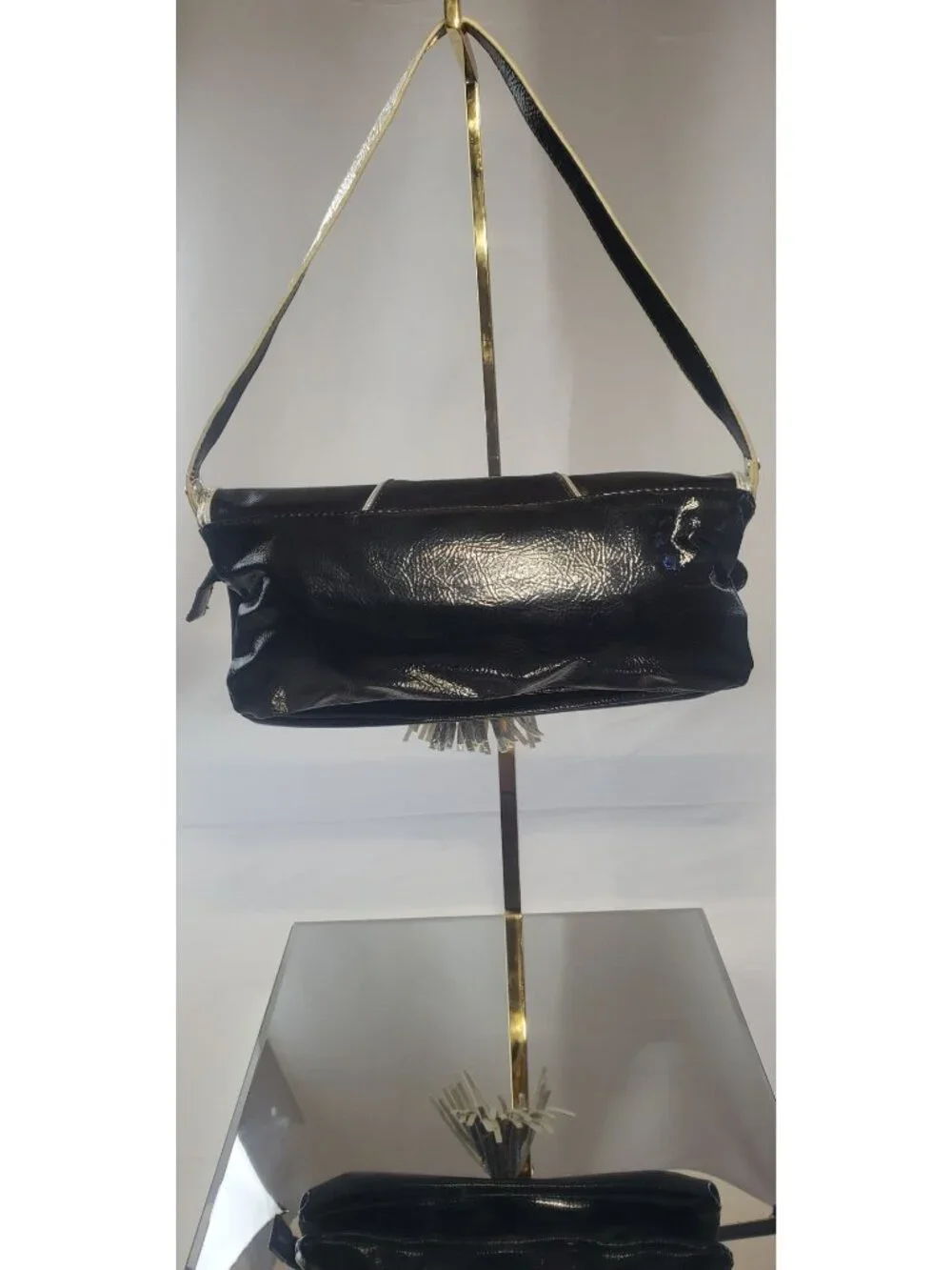 Kate Landry Patent Leather Shoulder Purse Bag Black